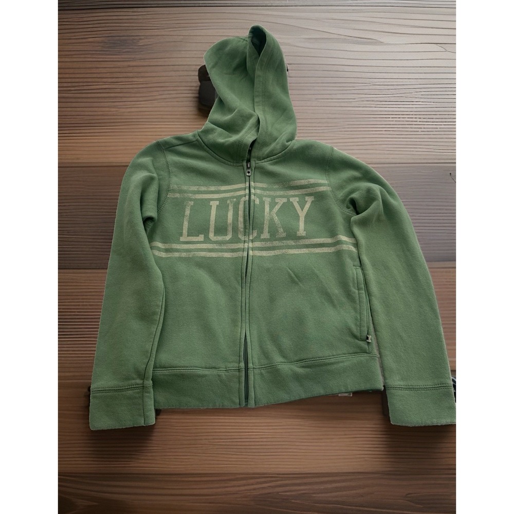 Girls Lucky Brand Green Sweatshirt Full Zip  Hoodie Logo Pockets Youth Size L